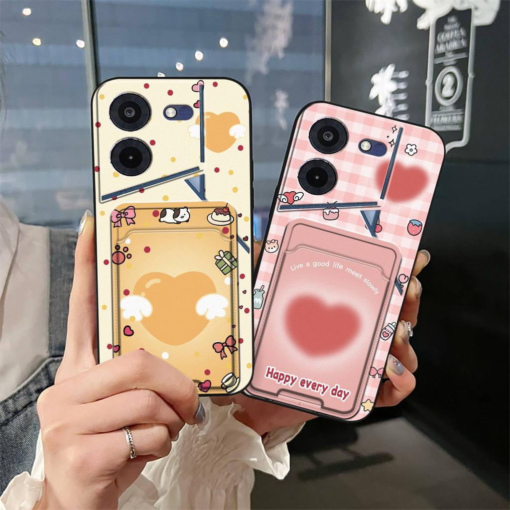 Silicone Back Cover Phone Case For Tecno Pova5 Pro/LH8N Card Slot Dirt-resistant Cartoon TPU Waterproof Card Bag Durable