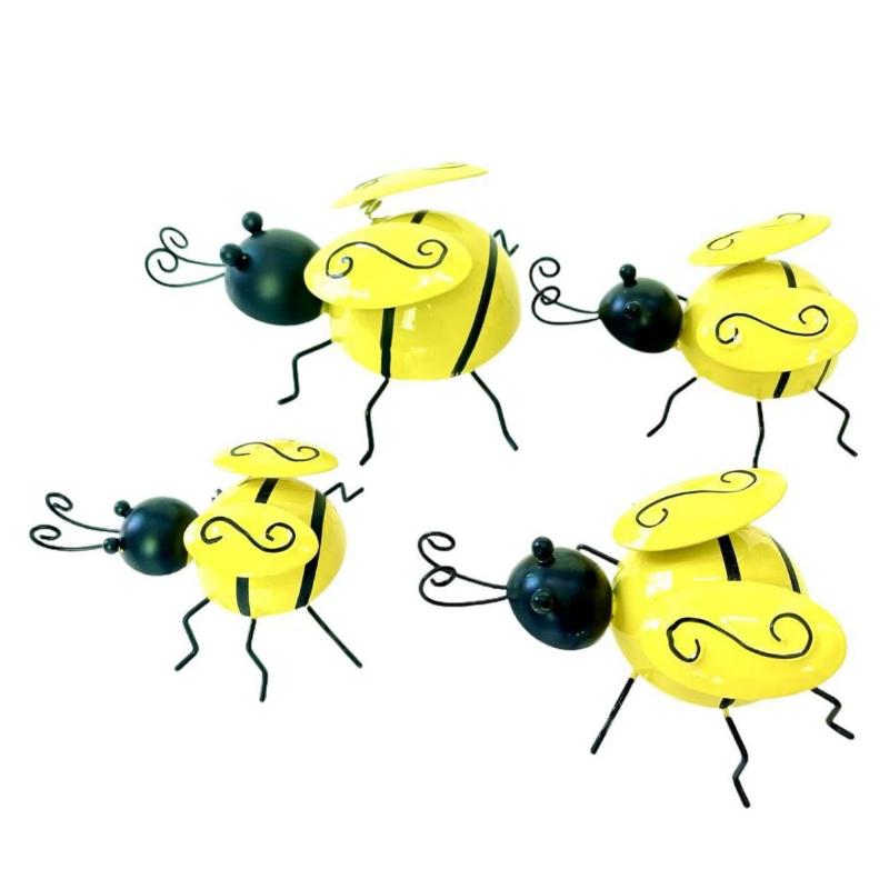 4-Piece Set, Metal Bee Wall Hanging, Garden And Patio Decoration, Room Decoration, Outdoor Family Lawn 3D Wrought Iron Pendant.