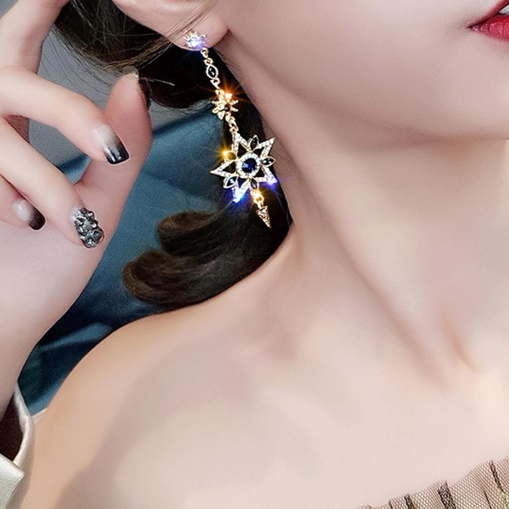 Cercei Asimetrici Stea Lună Culoare Argintie Elegantă Ciucuri Lungi Statement Scânteietori Cercei Personalizați Bijuterii