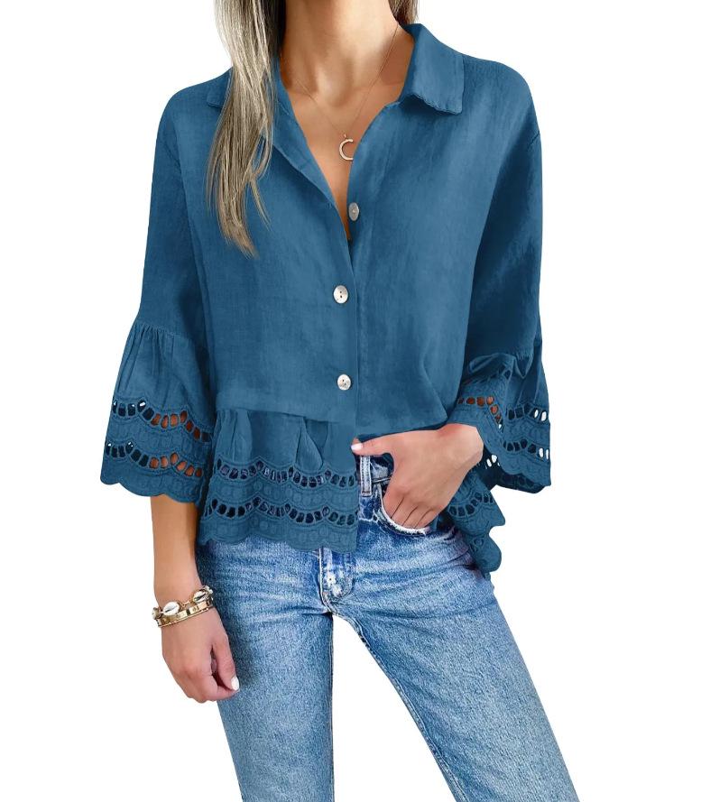 2025 Spring/Summer Women's Flare Sleeve Lace Shirt