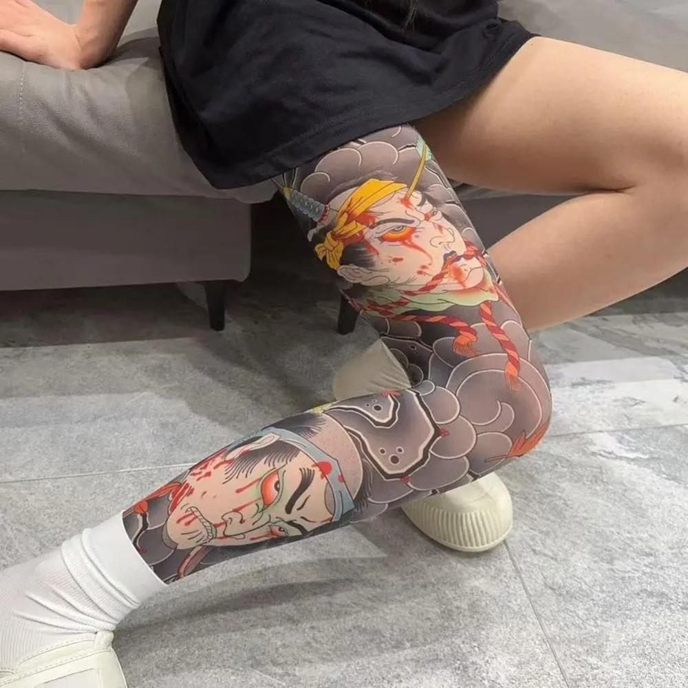 Volle Beine Fake Tattoo Socken Bedruckte Strumpfhosen Sonnenschutz Angeln Elastische Socken Cool Personalisiert Fahren Japanisch Sexy Strümpfe