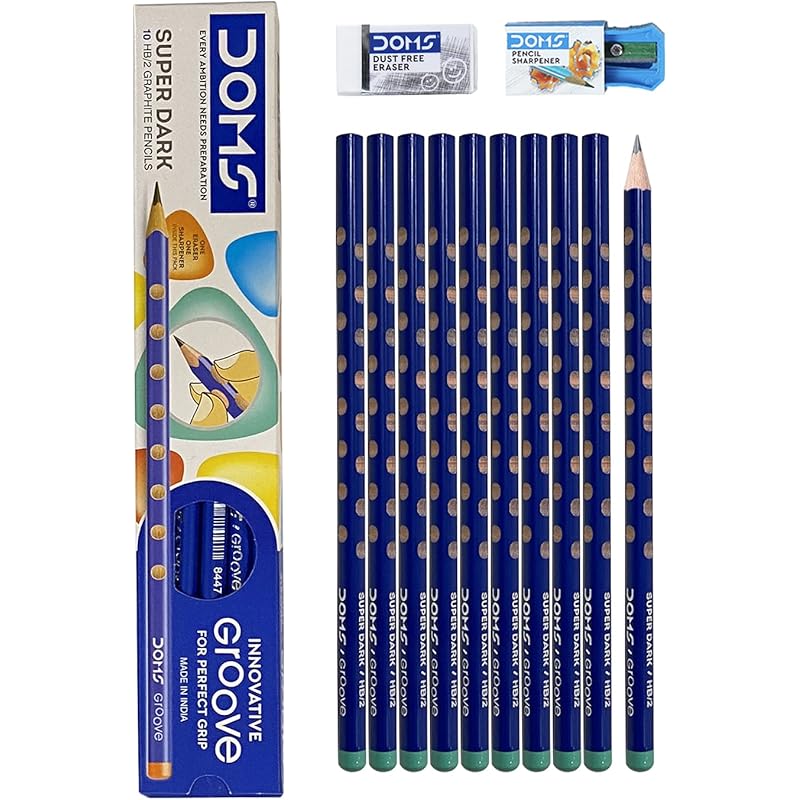 

Doms Groove Hb/2 Super Dark Graphite Pencil Box Pack | Innovative Groove For Perfect Grip | Free Eraser & Sharpner Insid 44 Piece Set чёрный
