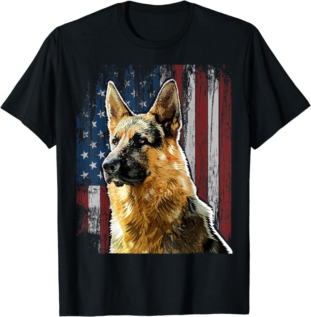 Patriotic German Shepherd American Flag Dog Gift Unisex T-Shirt