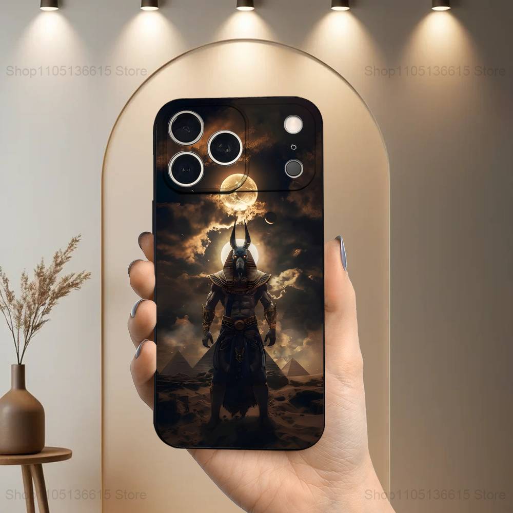 Anubis God Egyptian For iPhone 8,7,11,12,15,14,13,16,17,Plus,Pro Max,XS,X,XR,SE,Mini,Soft Silicone Black Case