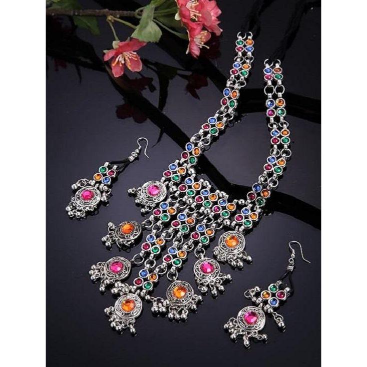 Latest Stylish Traditional Oxidised Silver Necklace Jewellery Set for Women