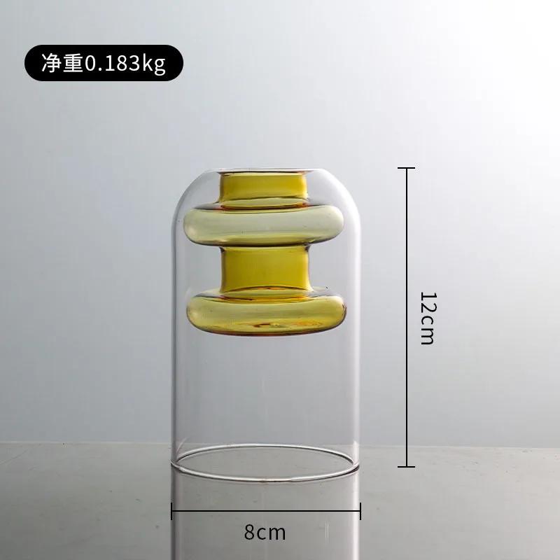 Hot Sell Colored Glass Vase Double Layered Nordic Flameless Rattan Aroma Bottle High Borosilicate Living Room Flower Arrangement
