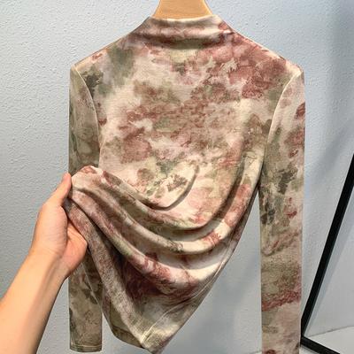 Autumn and Winter Half High Neck Bottoming Printed Long Sleeve Inner Temperament Tops