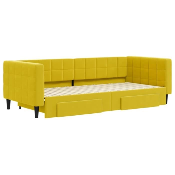 VidaXL Daybed with Trundle and Drawers Yellow 90x200 Cm Velvet 3196744