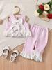 Summer Countryside Style Infant Baby Girls Clothing Set Sleeveless Top with Plaid Long Pants Retro Lace Butterfly Two Piece Outfit