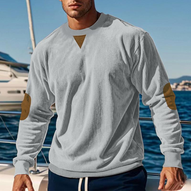 Herren Rundhals Casual Stehkragen Kord Langarm Sweatshirt für Frühling und Herbst
