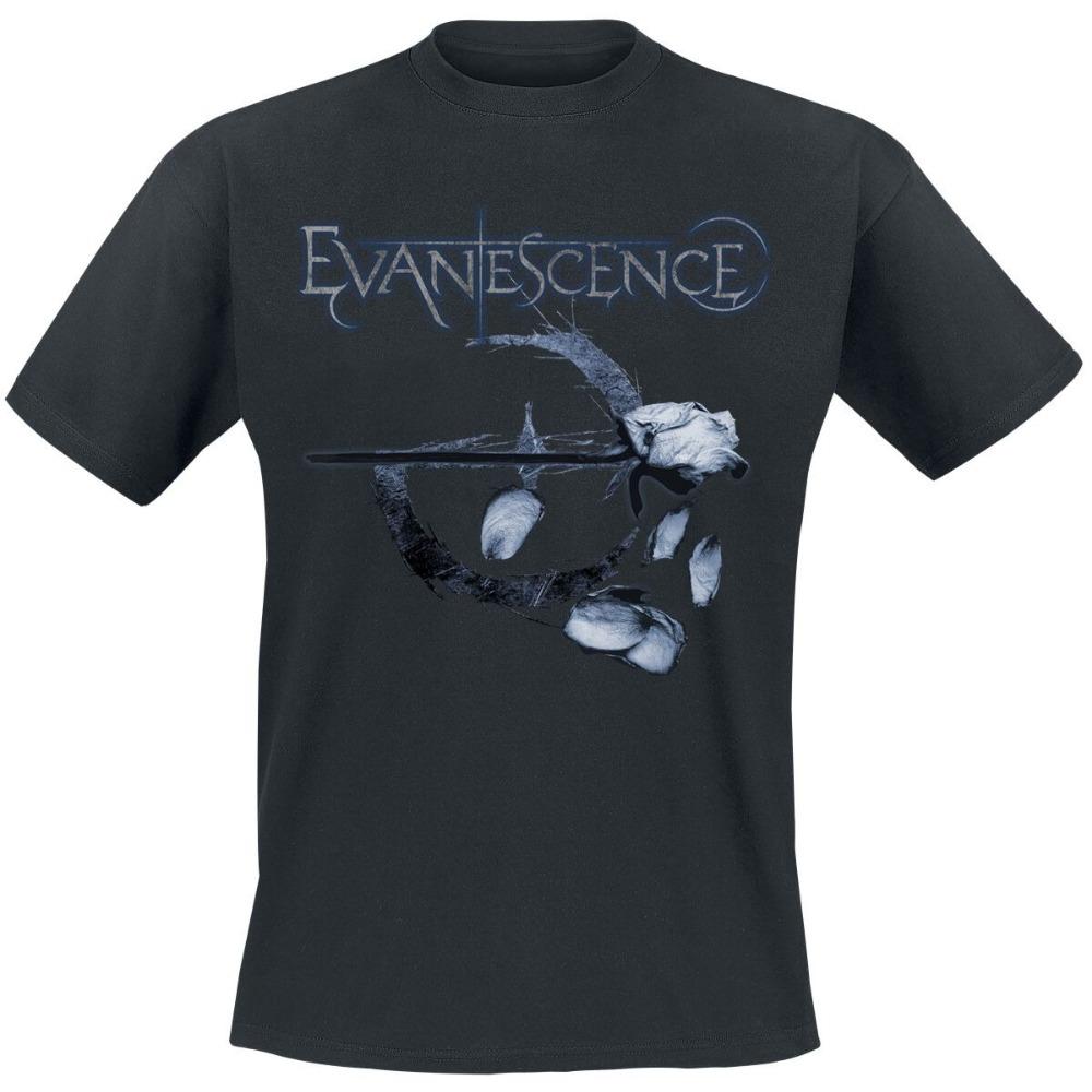 Evanescence Grunge Logo Tee, Gothic Rock T-Shirt with Faded Crescent & Repeated Text Print, Band Fan Merch