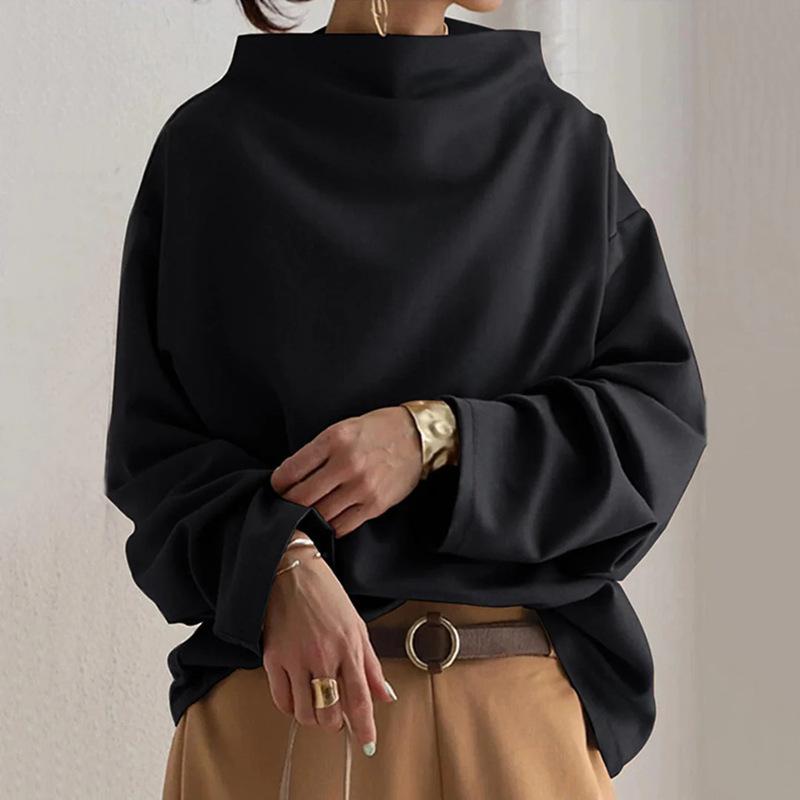 Women's High Neck Long Sleeve Top In Black