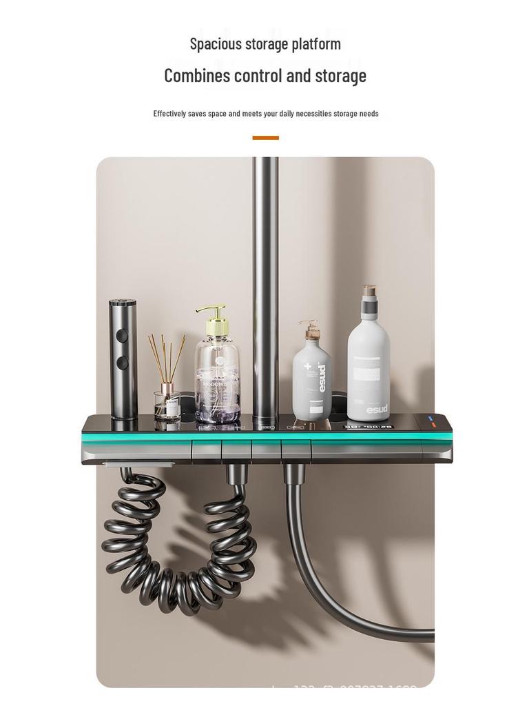 Gun Gray Thermostatic Shower Head Set with Digital Display & Ambient Light