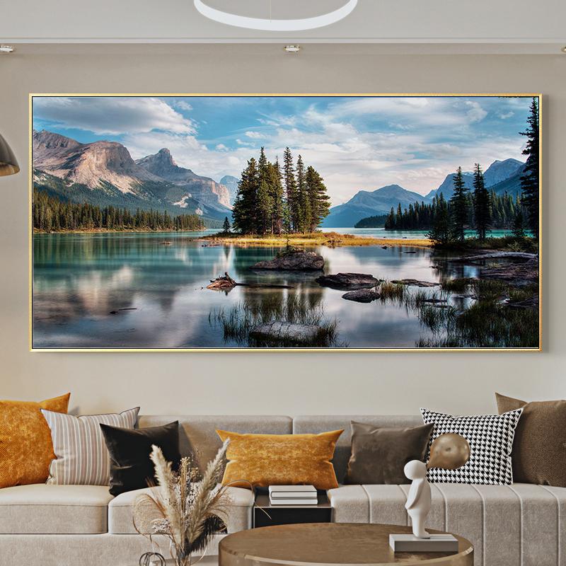 Canvas Painting Lake with Mountain Forest Landscape Giclee Posters Prints for Living Room Wall Decor