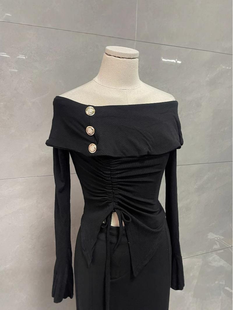 

Unique Off-the-Shoulder Knit Top: Irregular Long Sleeve Tie-Up Design for Women - Perfect for Autumn/Winter. XXL (Recommended for around 67.5 kg)