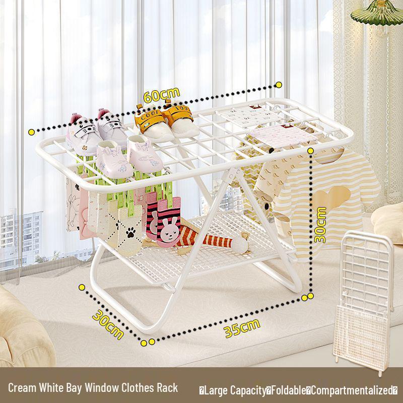 Foldable Balcony Clothes Drying Rack with Storage for Baby Clothes, Socks, and Underwear