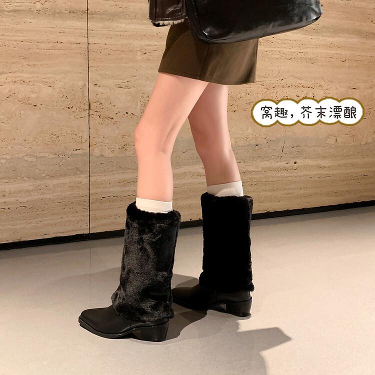 Pointed Hairy Warm Plush Thickened-soled Snow Boots New Winter Cotton Shoes