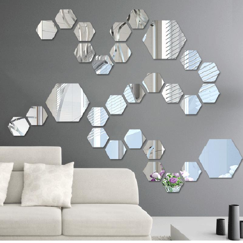 Self-Adhesive Hexagon Acrylic Mirror Wall Sticker for Living Room TV Background