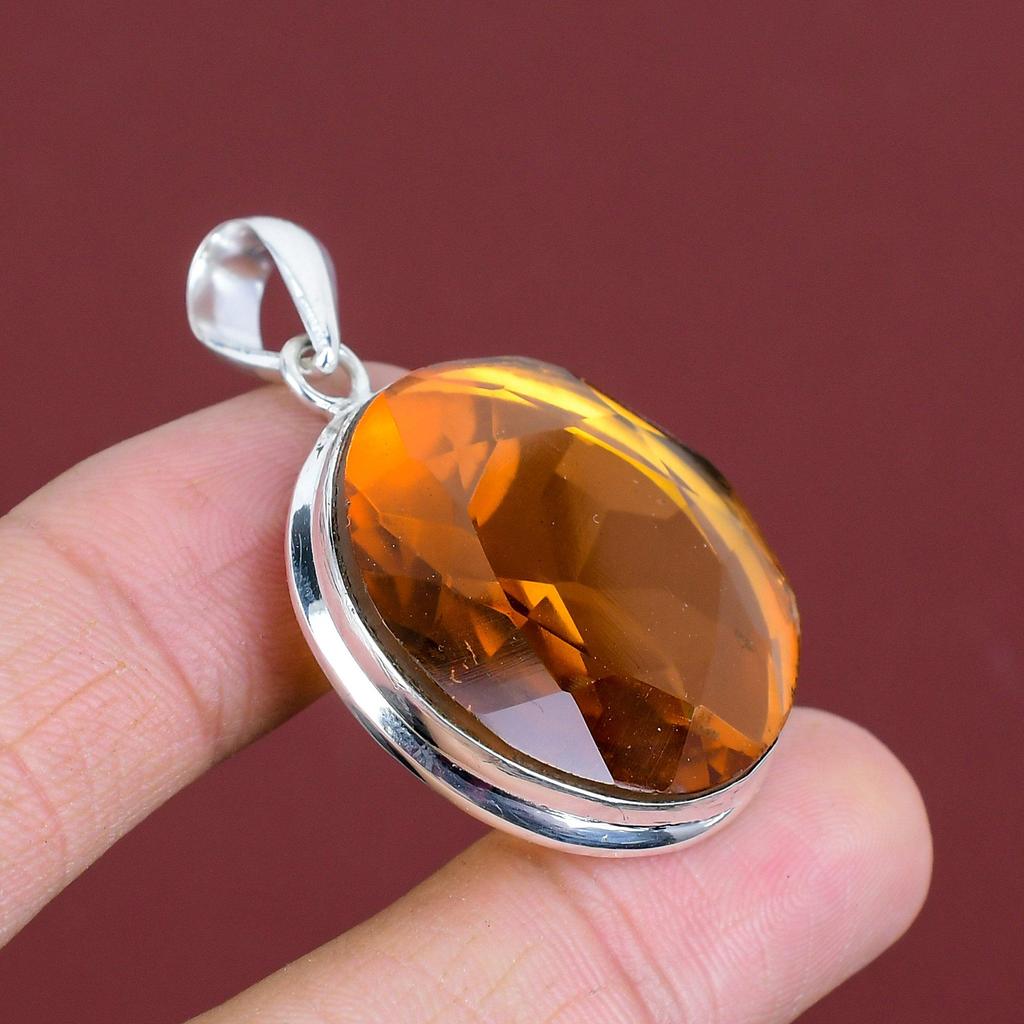 Faceted Citrine Pendant Genuine Gemstone Pendant 925 Sterling Silver Pendant Citrine Jewelry Handmade Pendant Gifts for Women Silver Jewelry