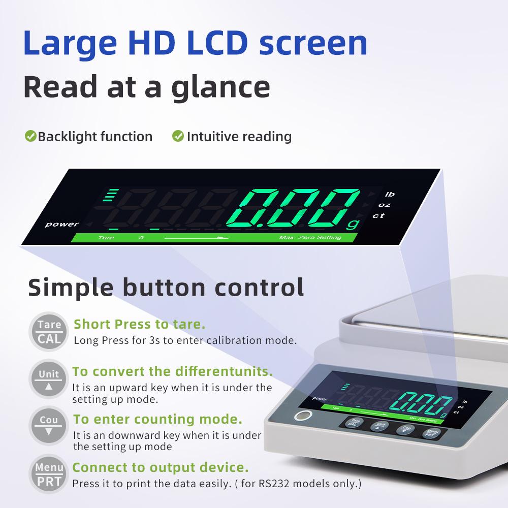 1KG 5KG 10KG  High Precision Balance Lab Analytical Balance Scale Kitchen Jewelry Electronic Weighing Scales with RS232 Port