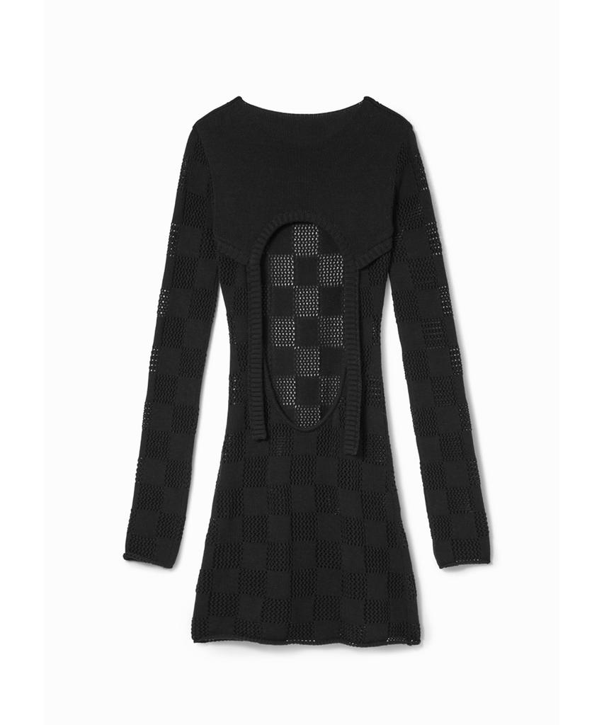Sio Checkerboard Open Back Knit Dress_Black