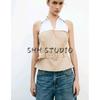 Spring and Summer New Women's Clothing with Belt Hanging Collar Patchwork Fashion Sleeveless Polo Collar Top 2609615