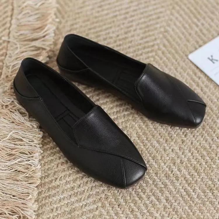 

Женская летняя обувь Плоские мокасины Туфли для женщин Лоферы Квадратный носок Белые балетки Новейшая обувь Повседневный корейский стиль Тренд 35 чёрный