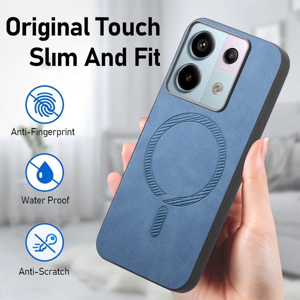 B1 For Xiaomi Poco X6 5G/Redmi Note 13 Pro 5G Leather Back Case Compatible with MagSafe Skin-Touch Phone Cover