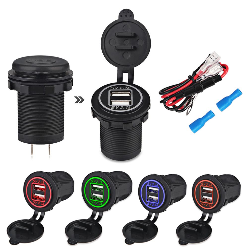 4.2A Dual USB Car Motorcycle Cigarette Lighter Dual USB Charger 12V-24V Car Moto Cigarette Lighter Sockets Power Plug Outlet LED