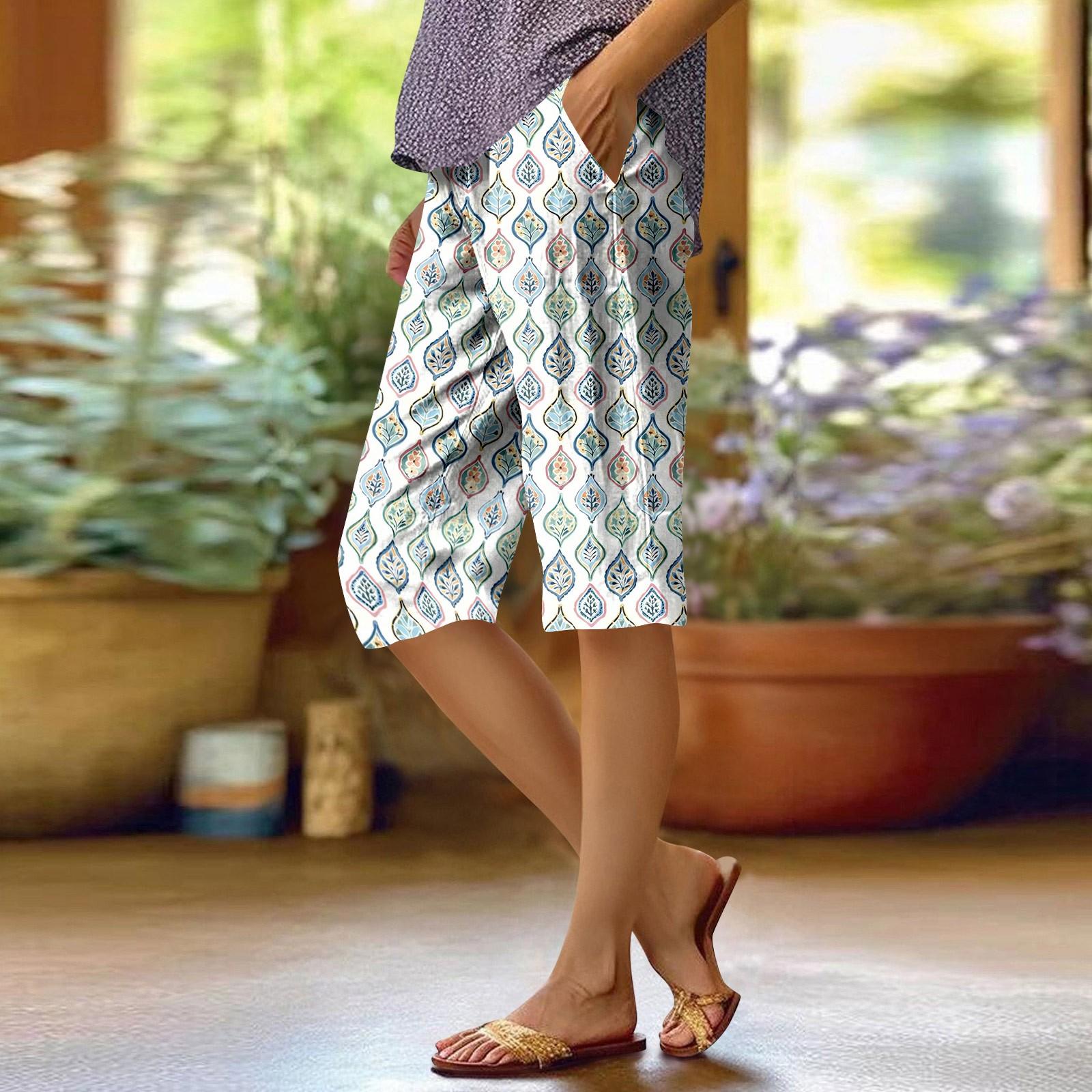 

Женские модные повседневные брюки 5/10 с напечатанным карманом и эластичной талией XXL небесно-голубой