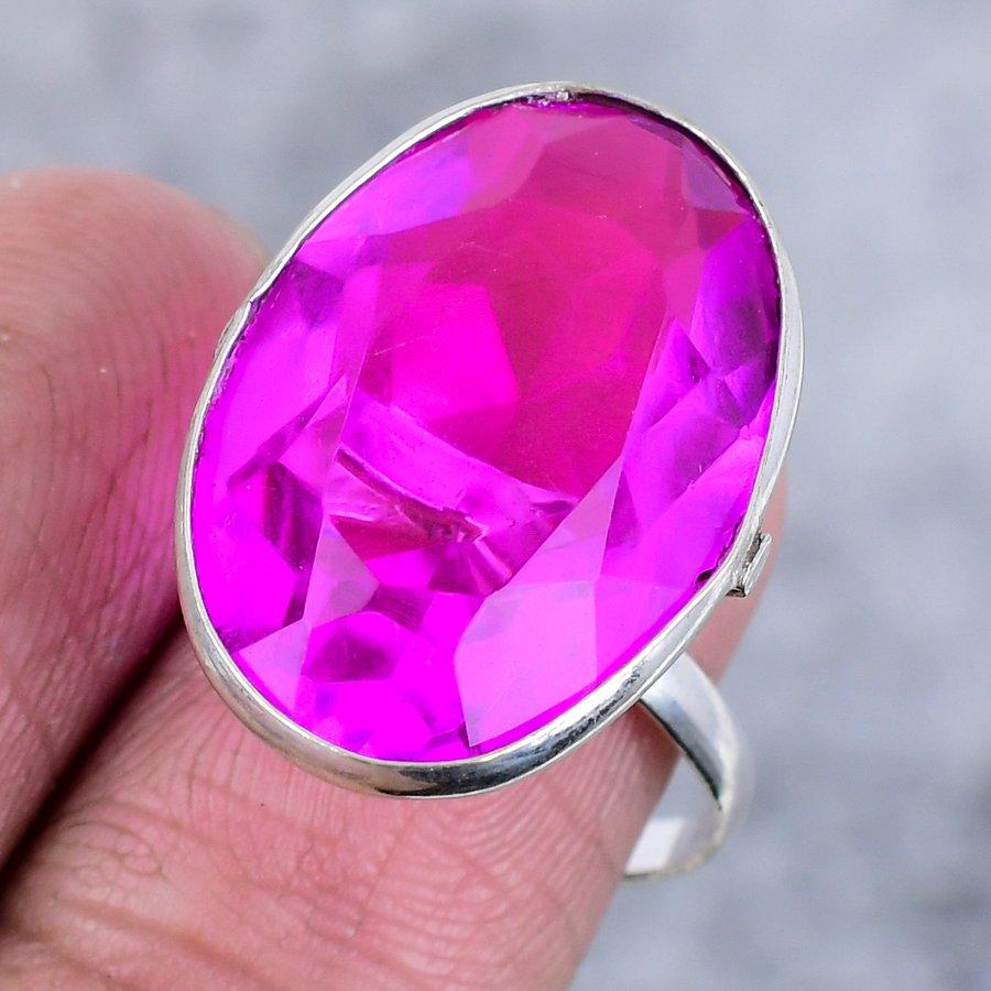 Pink Rubillite Handmade 925 Sterling Silver Jewelry Ring Size 8 Z2A25