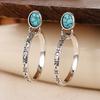 European and American earrings, round engraved inlaid oval imitation turquoise earrings, bohemian retro earrings