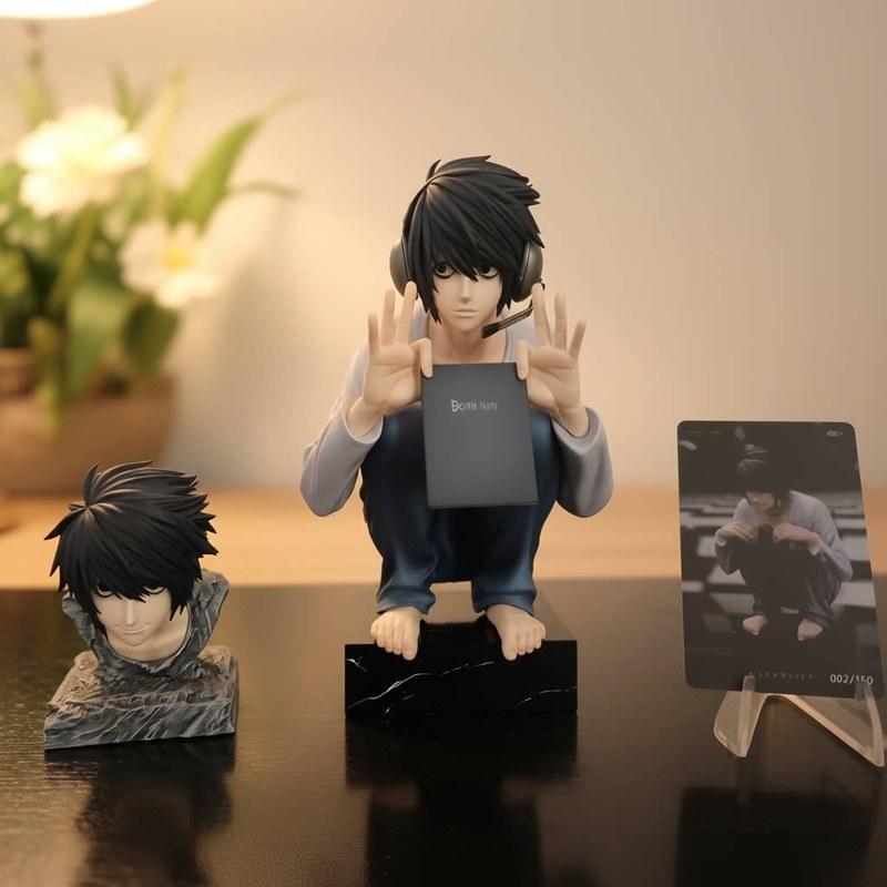 15cm/6 Inch Death Note L Lawliet Figure Squatting Pose Dual Heads GK Statue Anime Model Toy Desktop Ornament PC Case Decor Gifts