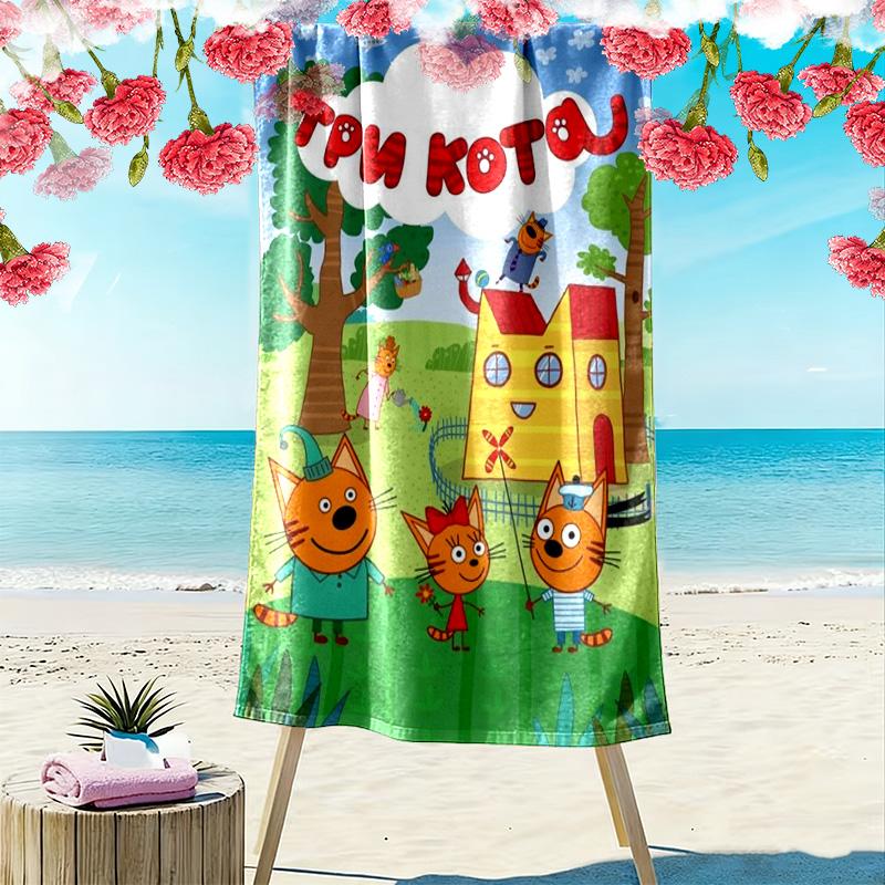 Cartoon Kid-E-Cats Print Beach Towel, Large Soft Quick Dry Towel for Beach Camping Swimming