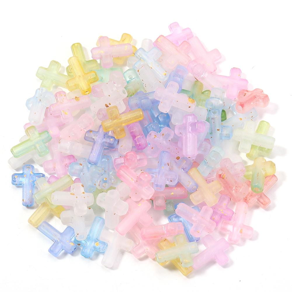 100pcs 12x15mm Cross Shape Acrylic Beads Colorful Matte Gradient Loose Bead For Jewelry Making DIY Necklace Bracelet Accessories