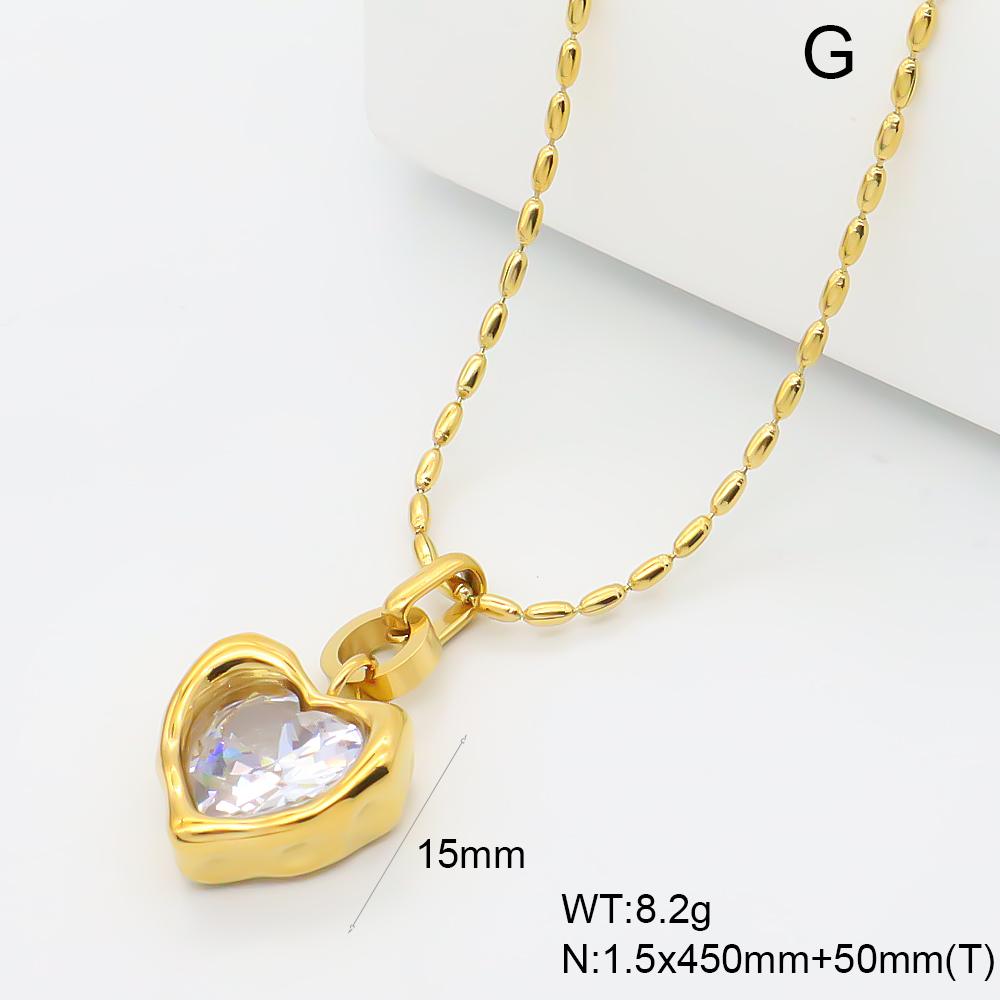 JUSNOVA 18K PVD Gold Plated Stainless Steel Melting Metal Heart Pendant Necklace Waterproof CZ Lava Bead Chain Jewelry for Women