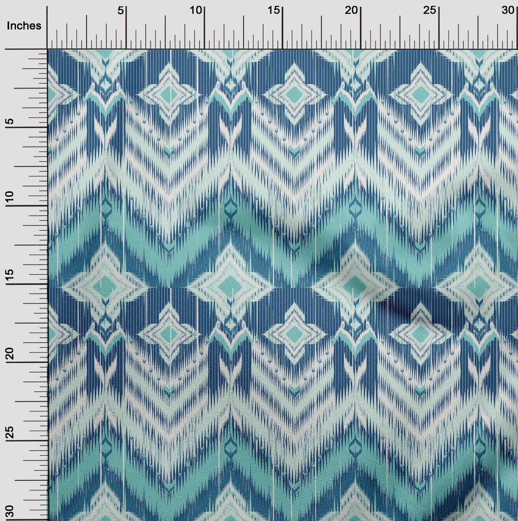oneOone Cotton Flex Dusty Teal Green Stoff Asiatischer Ikat Bastelstoff Dekostoff Bedruckt Meterware 40 Zoll