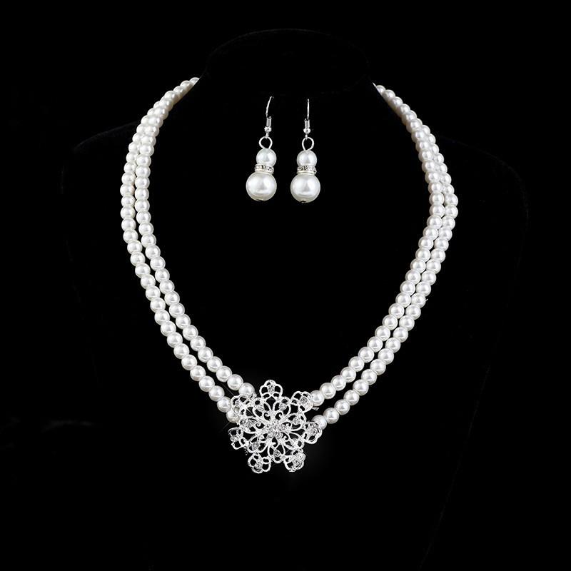 Accessories Bridal Sweater Necklace Kit Diamond Faux Pearl Necklace Earrings Bracelet Kit