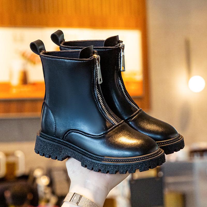 Dětské kozačky Malé kožené kozačky Chlapecké Podzimní a Zimní styl Holínky Dívčí Silné Bavlněné Obuv Vystoupení pro studenty Módní obuv