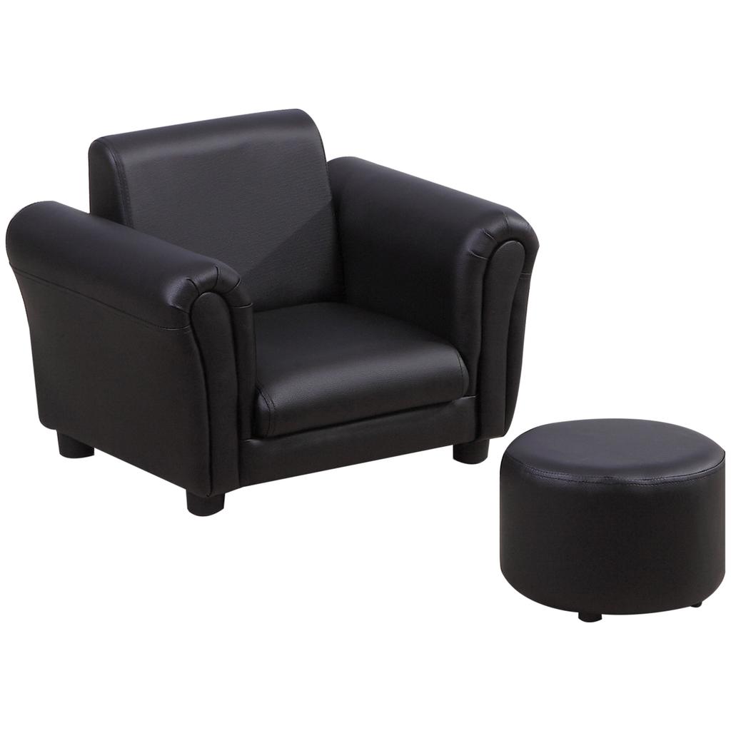 Toddler Chair Single Seater Kids Sofa Set, 54 x 42 x 41cm, Kids Sofa with Stool, Black
