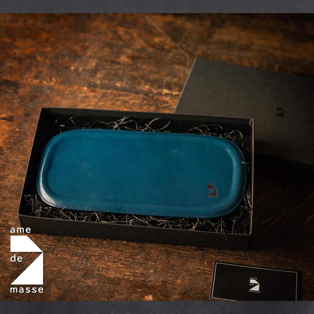 Am De Mas Tabletop Tray, Oval, Tochigi Leather, Genuine Leather, Made In Japan, Handmade, Simple, Small Accessories, TY-022, Blue
