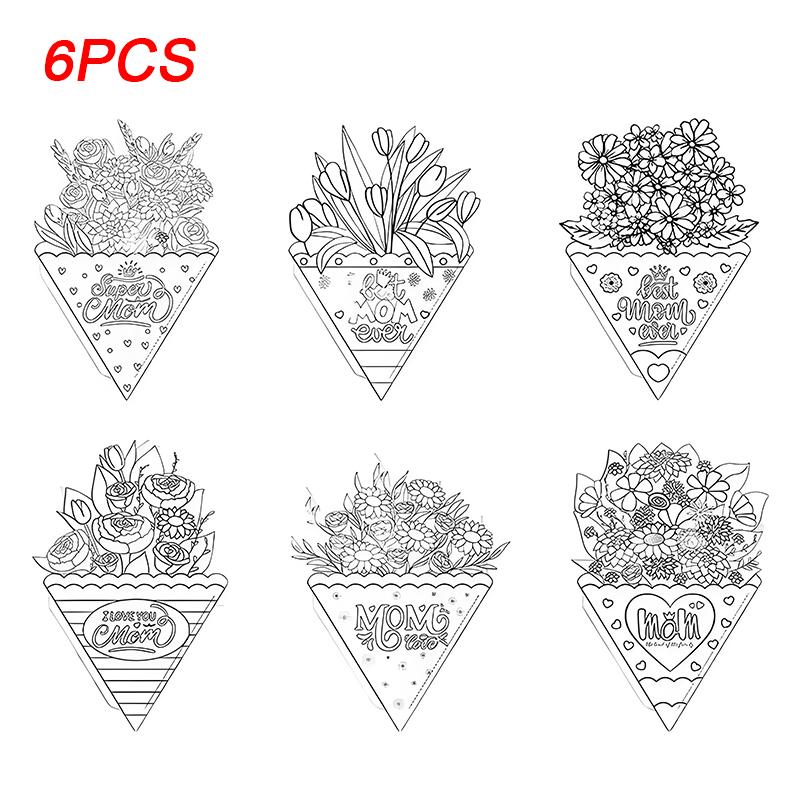 6/12pcs DIY Bouquet Handmade Greeting Card Postcard Paper Bouquet Party Supplies 2D Bouquet Carnation 6 Styles