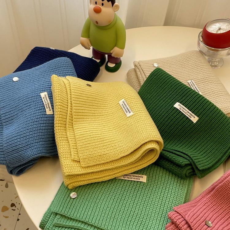 Korean Sheep Wool Knitted Wool Scarf for Women in Autumn and Winter White and Thick Warm and Solid Color Scarf for Couples with A Sense of Atmosphere