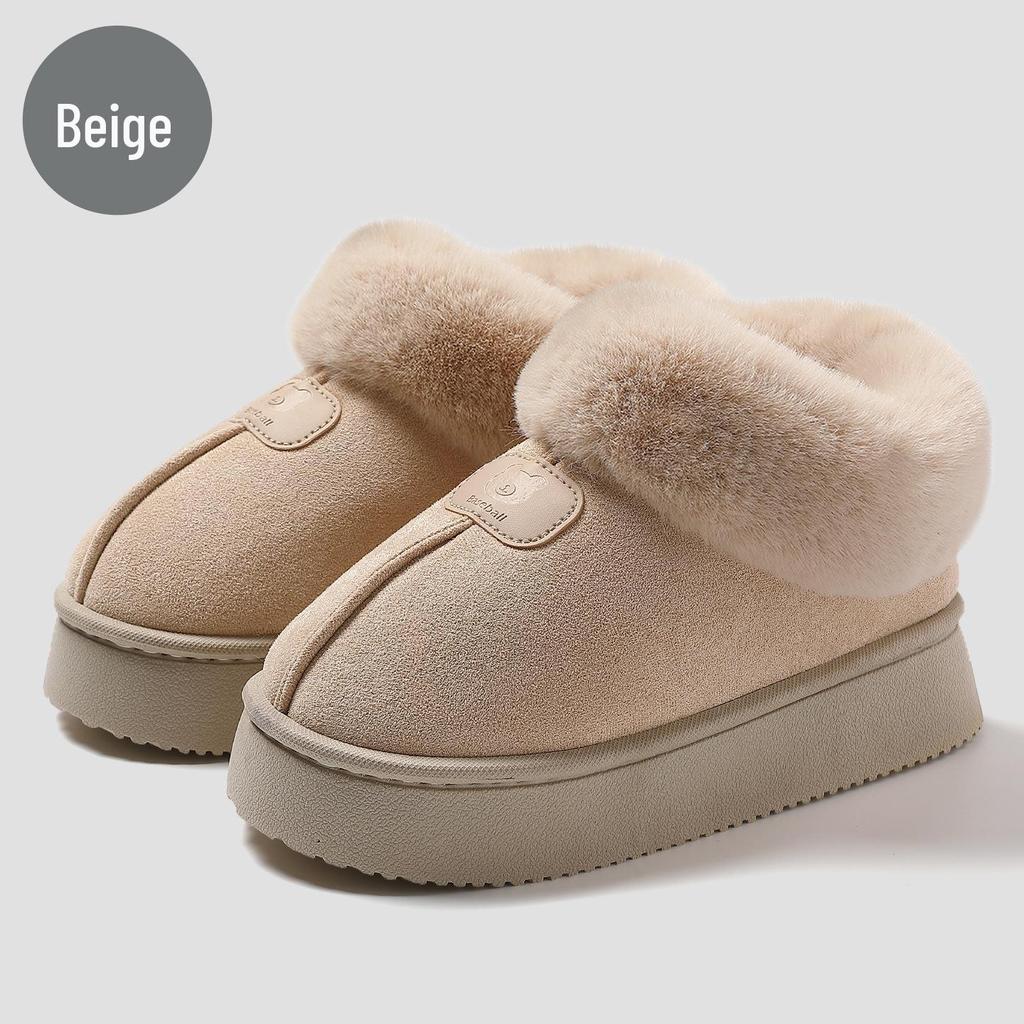 Winter Indoor Plush Cotton Slippers: Thick-Soled, Non-Slip, Warm, Unisex Heel-Covering Design