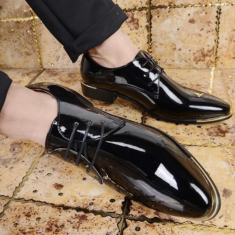 New Men's Business Casual Leather Shoes Spring Patent Leather Pointed Leather Shoes Wedding Party Plus Size Leather Shoes