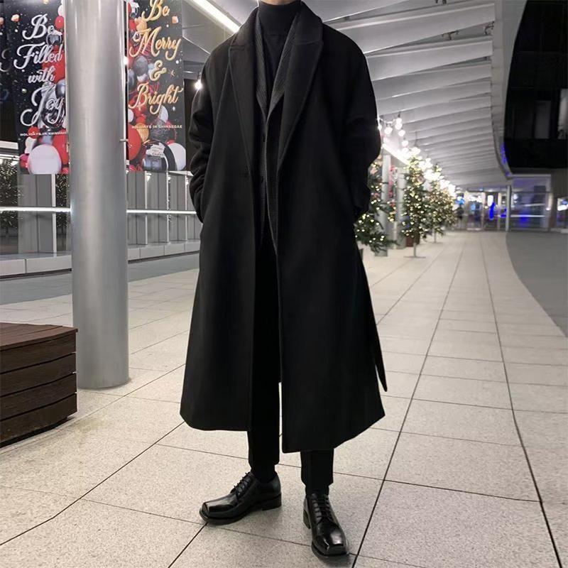 Giacca a vento da uomo di media lunghezza in stile coreano, Primavera/Autunno, Cappotto al ginocchio in lana britannica, Capospalla largo e alla moda