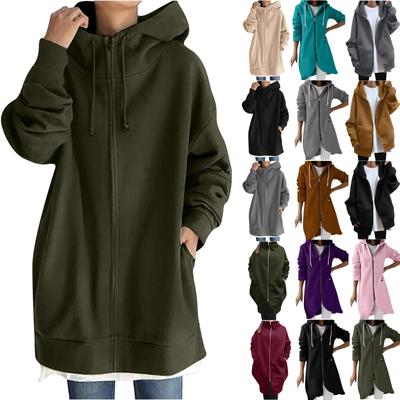 Women's Casual Loose Long-sleeved Zipper Hooded Long Padded Sweatshirt Coat