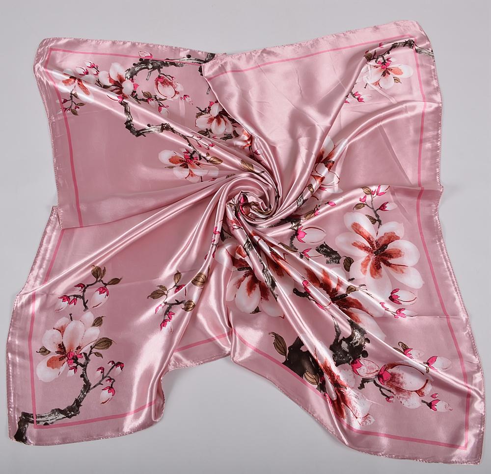 

BYSIFA Pink Ladies Square Scarves Hijabs Printed Fashion Elegant Women Satin Silk Scarf Headscarf Luxury Sweet Neck Scarf 90cm-90cm