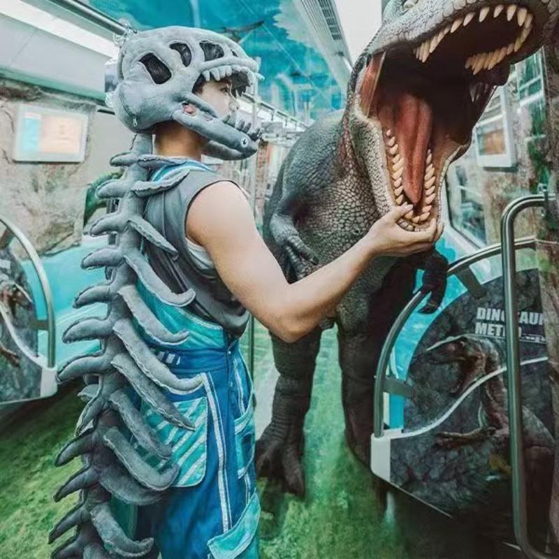 75/115CM Realistic Dinosaur Skeleton Costume Set Funny Headgear Cosply Dress Up Clothing Plush Toys Creative Gifts