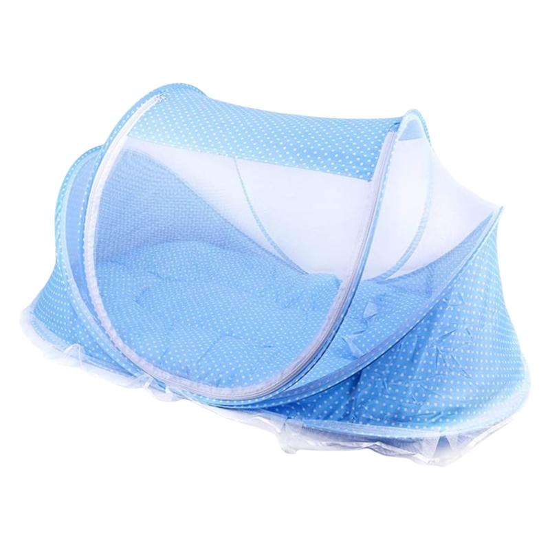 Breathable Fly Proof Baby Bed Net Foldable Compact with 3cm Sleeping Pad and Cotton Pillow for Newborns Safety